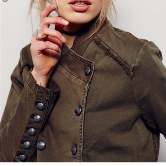 Free People Olive Military Jacket Peplum Hem - Picture 8 of 8